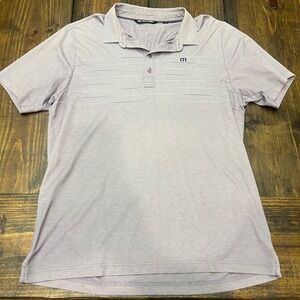 Travis Mathew Mens Polo Shirt Lavender Striped Performance Golf Casual XL